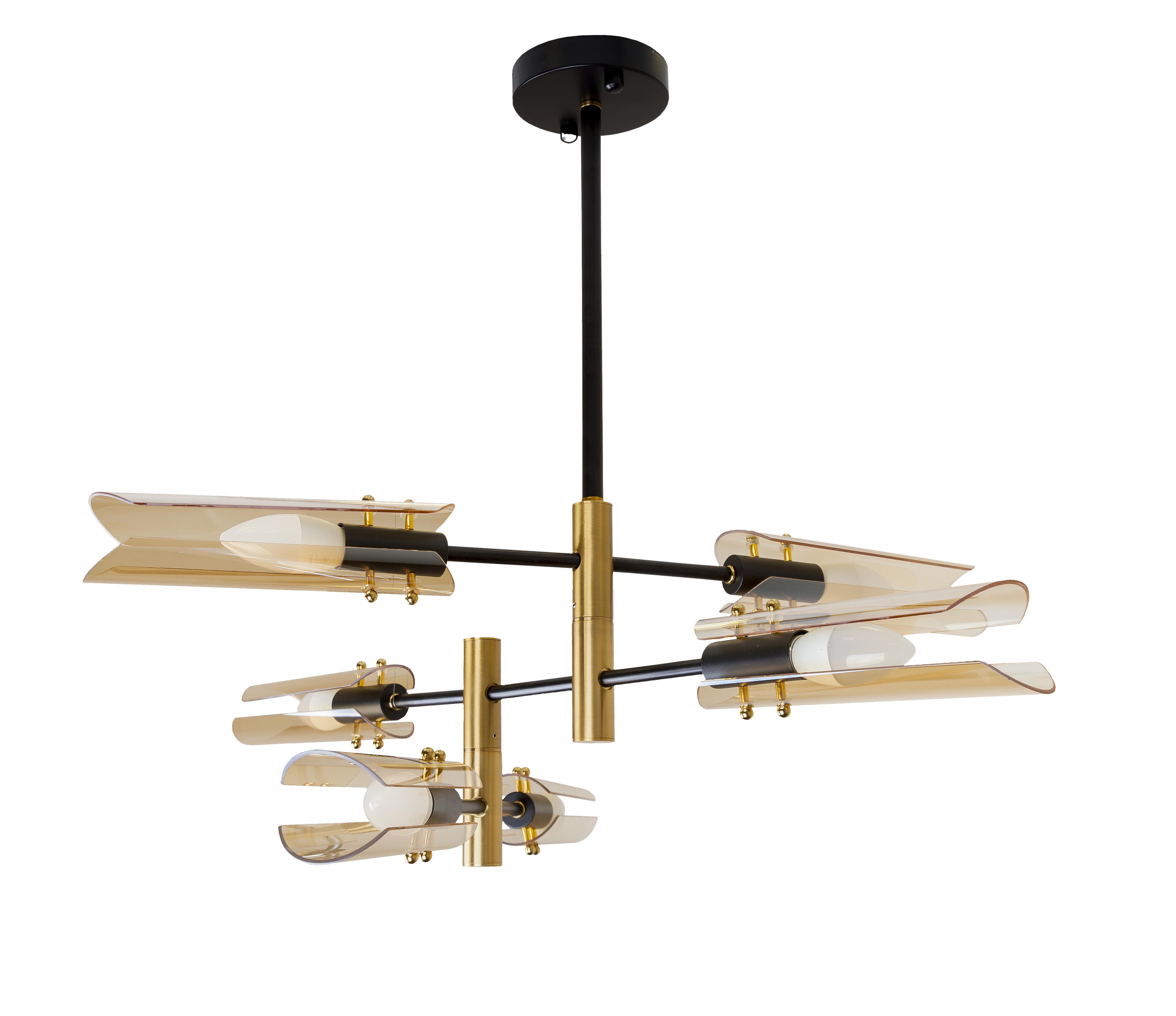 Люстра Levistella 761V1012-6 BR в стиле модерн на 6 плафонов кофейного цвета 80х28 см Черный с бронзовым (14-16-LVS4213)