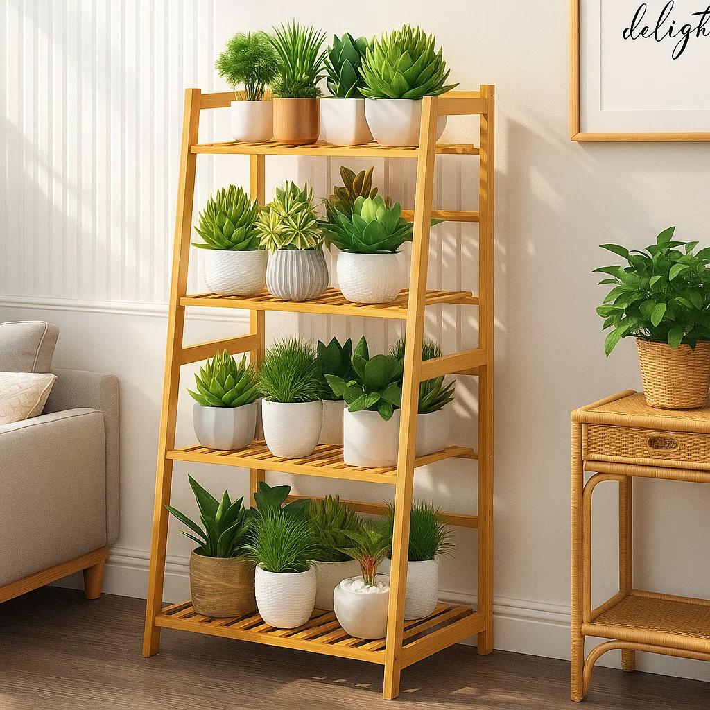 Полка для цветов и растений деревянная на 4 яруса напольная (SW00370)