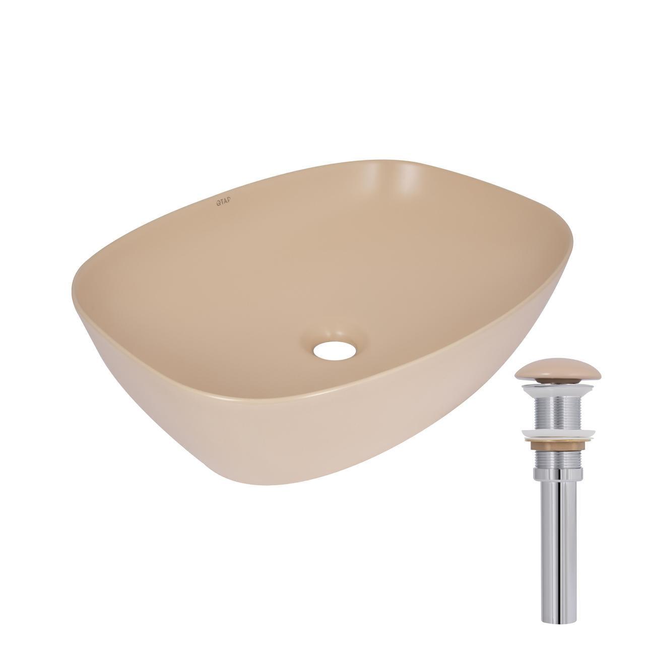 Раковина накладная Qtap Cardinal 500х380х140 мм прямоугольная с донным клапаном Beige (QTCAR188SB49825)