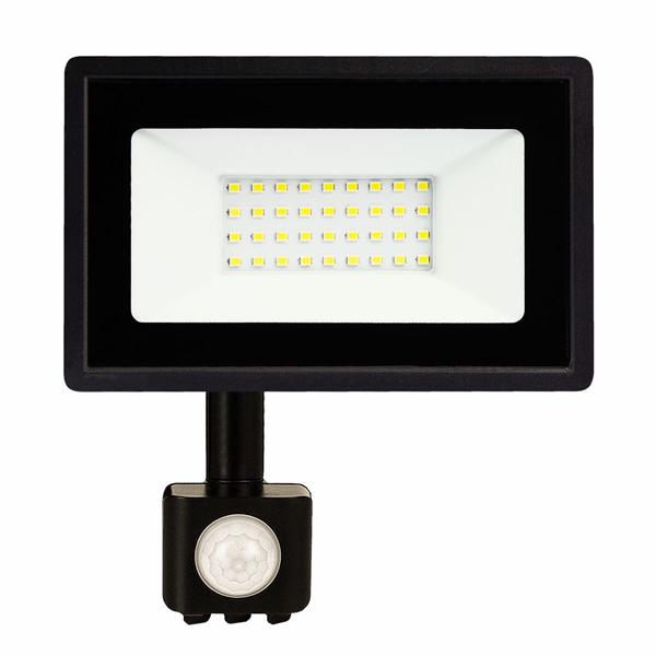 Прожектор світлодіодний Biom S6-SMD-30-Slim/Sensor 6200К 220V IP65 30W з датчиком руху Чорний