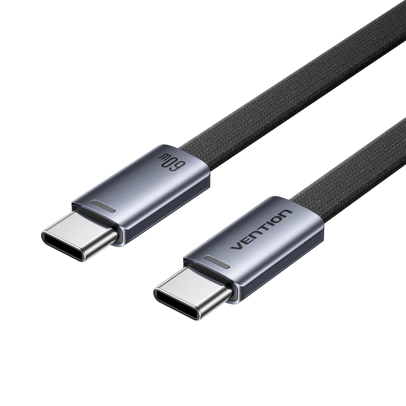 Кабель плоский сверхтонкий Vention AirUltra USB-C/USB-C 60 Вт 1 м Черный (TRZBF)