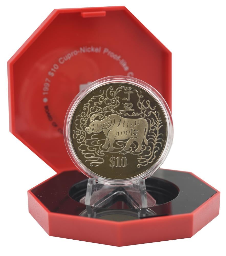 Колекційна монета Сінгапур 10 доларів 1997 Proof-like Східний календар-Рік бика в сувенірній упаковці (М22529)