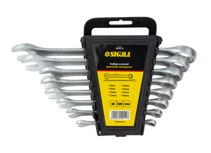 Ключи рожково-накидные Sigma 6-19 мм CrV satine 8 шт. (6010111)