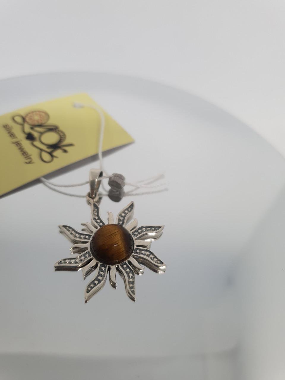 Підвіска Срібний Сонце з камінням Чорніння тигрове око 925 проба (30078201)