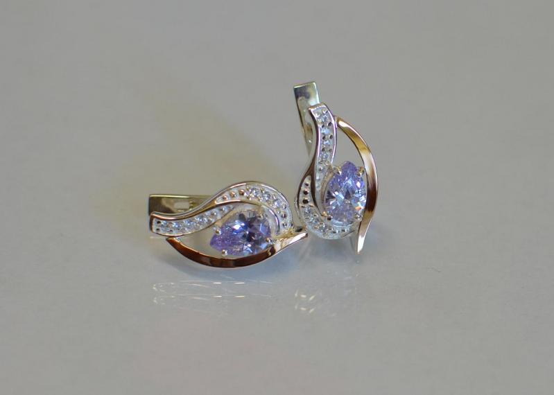 Серебряные серьги Sil с элементами золота 078s-7 Лаванда (Sil-923)