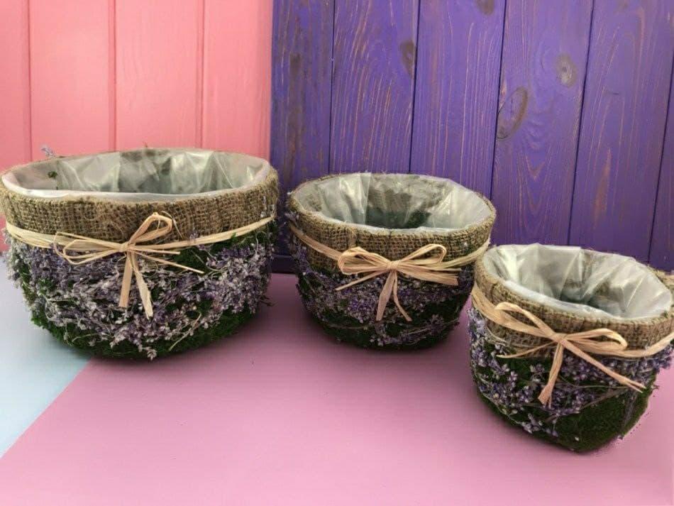 Набор кашпо круглых Decors Forest 3571 с мешковиной 3 шт. Лиловый (DR000999)