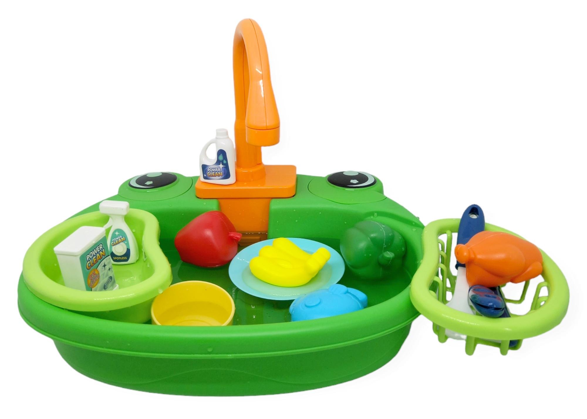 Мийка іграшкова з циркуляцією води дитяча з краном фруктами рибкою та посудом 17 деталей - фото 2 Мийка іграшкова з циркуляцією води дитяча з краном фруктами рибкою та посудом 17 деталей - фото 2