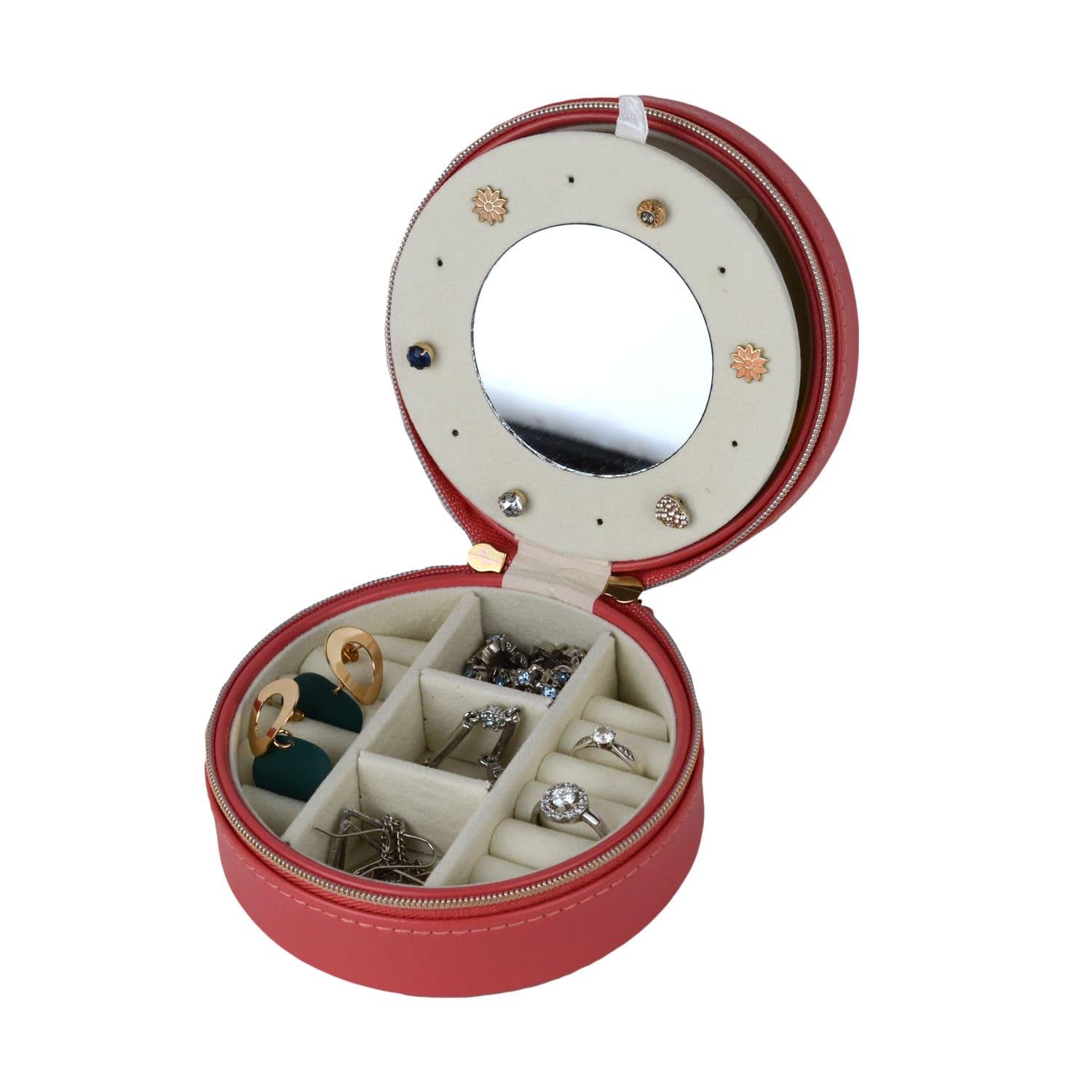 Скринька для прикрас кругла з дзеркальцем на блискавці 11х5 см Кораловий (ШДД-19-2) - фото 1 Скринька для прикрас кругла з дзеркальцем на блискавці 11х5 см Кораловий (ШДД-19-2) - фото 1