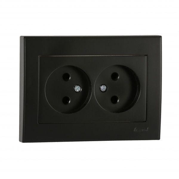 Розетка двухместная без заземления Lezard Rain Антрацит (00000022344)