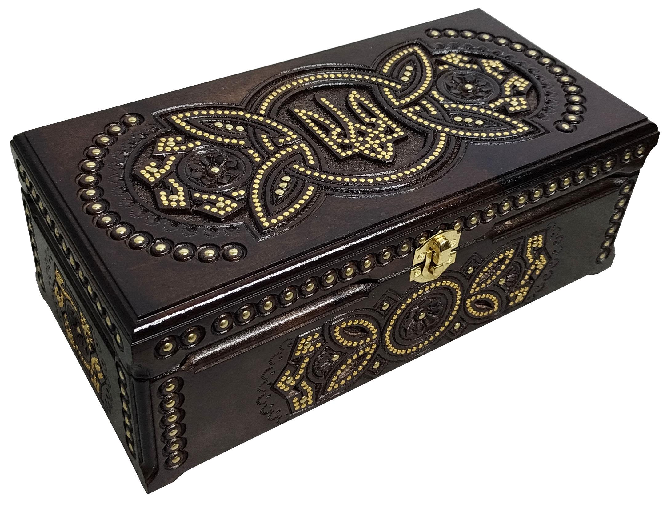 Шкатулка деревянная с Гербом Украины 30x15 см (00161)