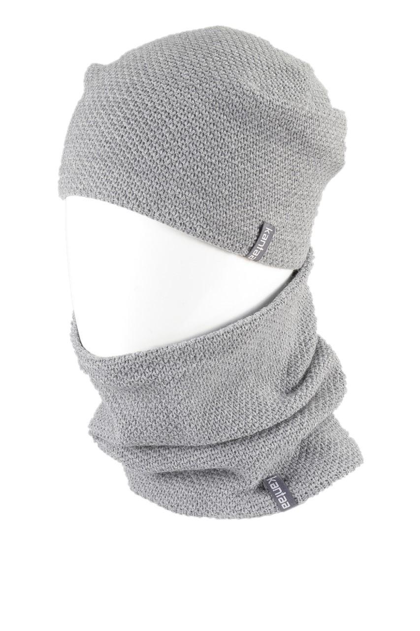 Вязаная шапка Кahta Fashion Hat с Buff снуд унисекс р. 57-58 Серый (OC-042)