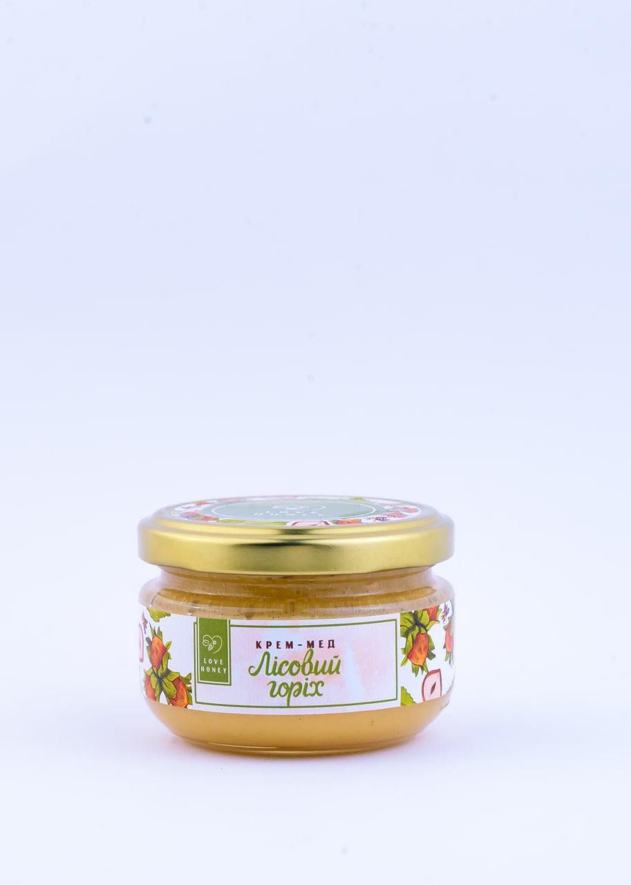 Крем-мед LOVE HONEY Лісовий горіх зі смаженим та подрібненим фундуком без цукру 140 г