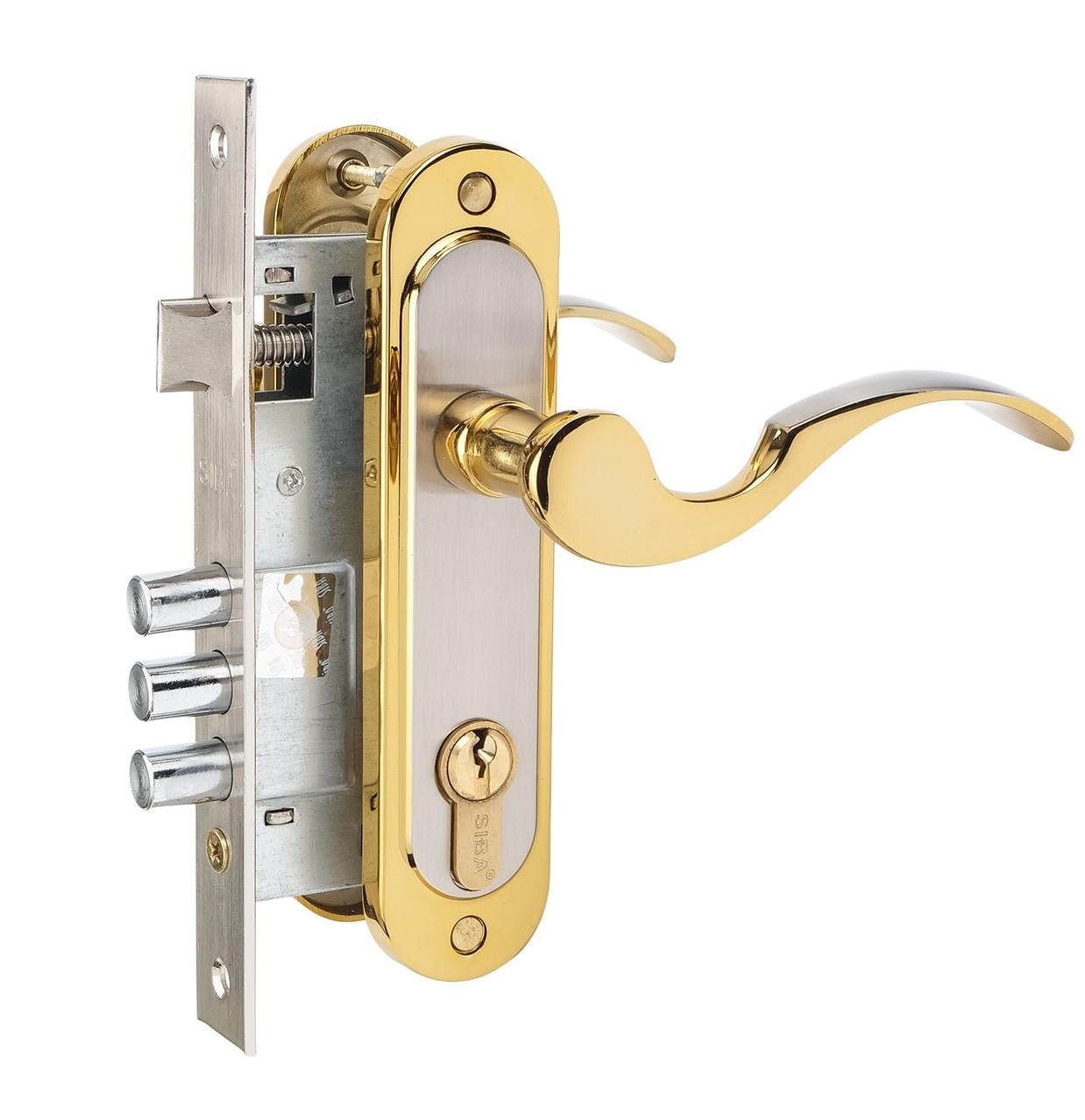 Комплект врізного замка з ручками SIBA Osimo 62 мм з циліндром Нікель матовий/Золотий темний (Z09-3K2290+10038SN+62С)