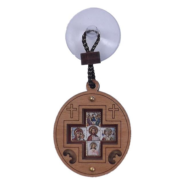 Икона оберег на присоске 5 образов дерево 3,9 см х4,2 см (651555)