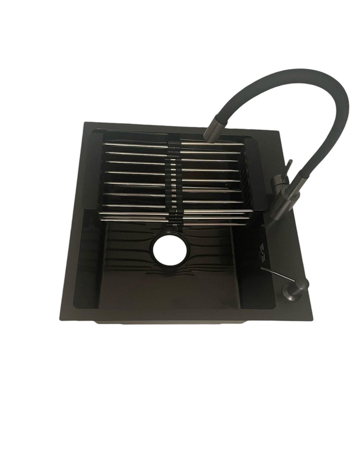 Мийка Lidz 5050 см та змішувач для кухні Kraft гнучкий Чорний