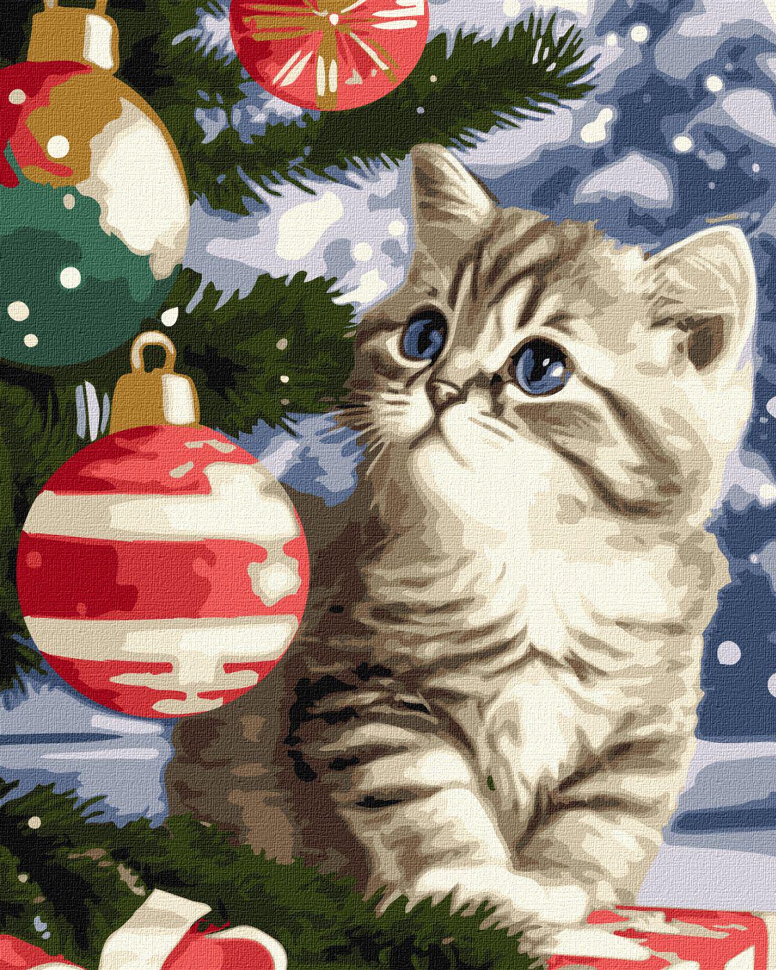 Картина по номерам Идейка Котенок под елкой 40x50 см (Id-KHO6546)