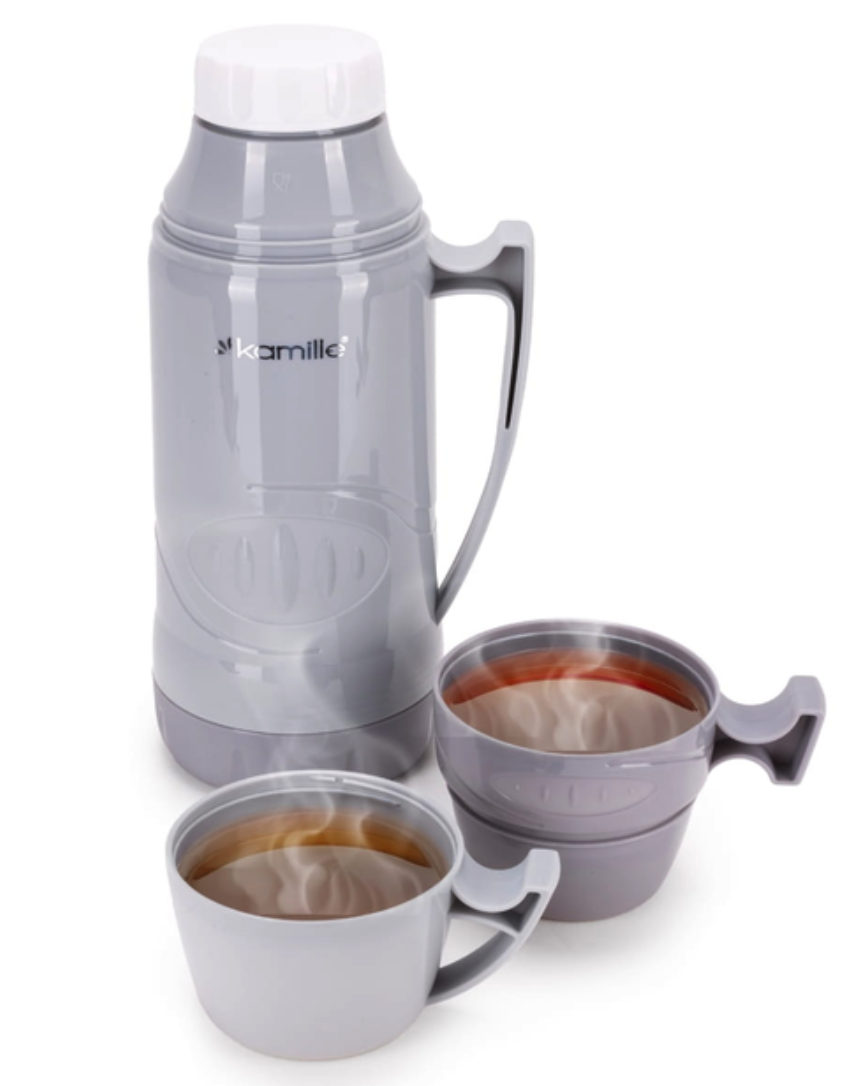 Термос Kamille Vizo со стеклянной колбой 1000 мл Серый (2031) - фото 4