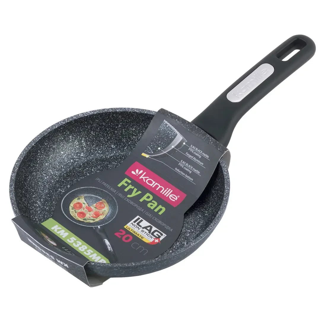 Сковорода Kamille 20 см с антипригарным мраморным покрытием Black marble (KM-5385)