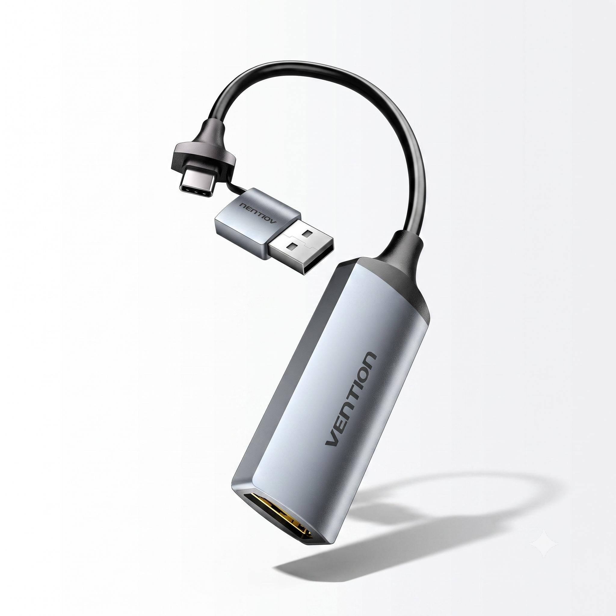 Карта видеозахвата Vention 0,1 м 2в1 HDMI-A на USB-A/USB-C Серый (ACWHA)