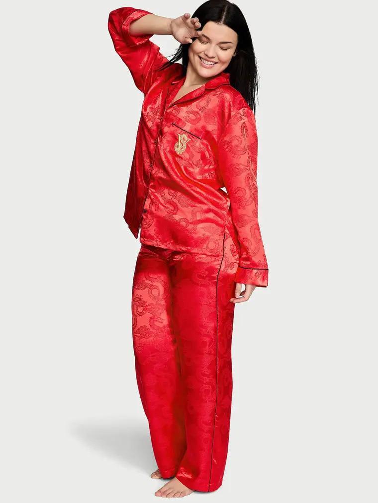 Піжама сорочка/штани сатинова Victoria's Secret Satin Long Pajama Set XS Червоний (26720850)