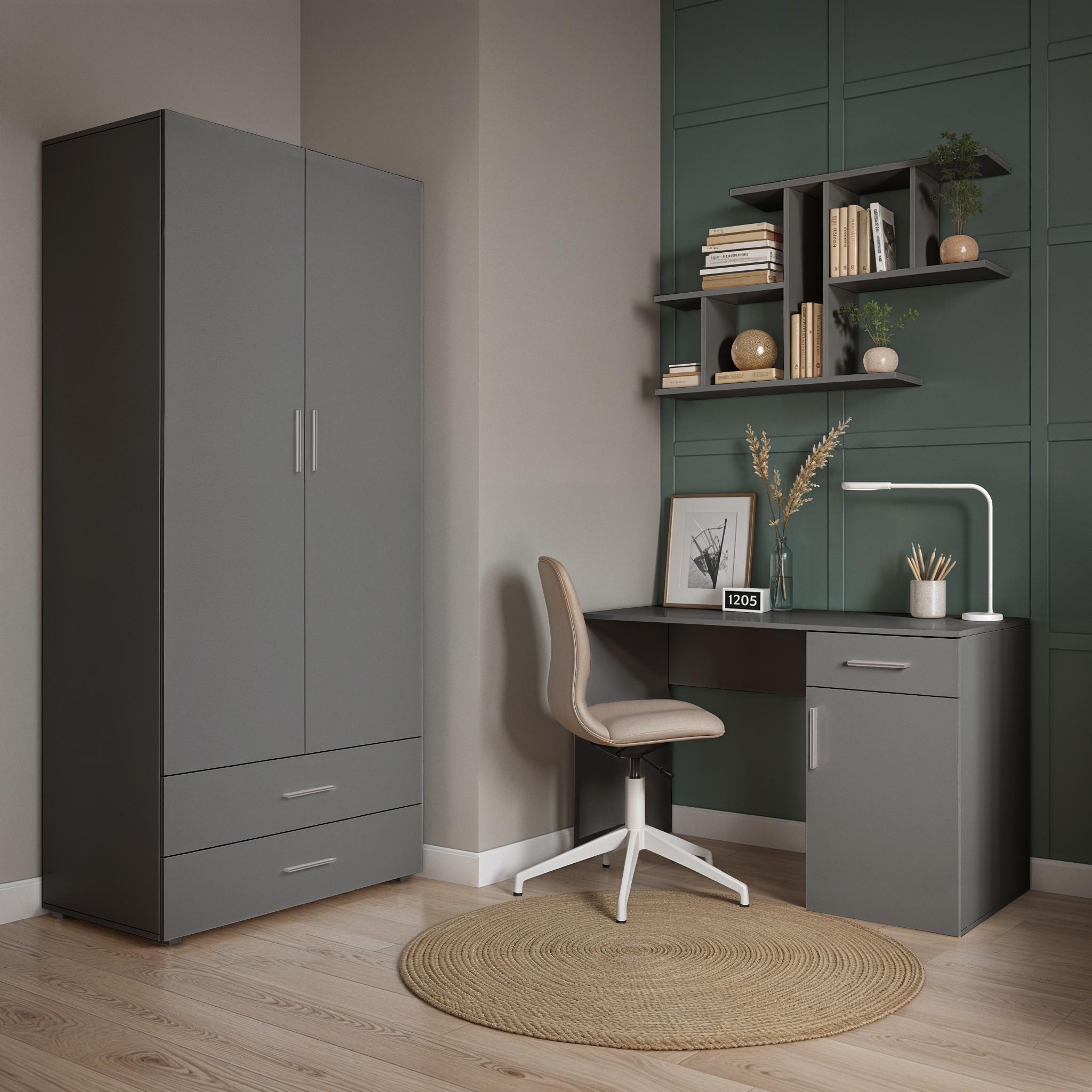 Комплект мебели Miro шкаф и стол с настенной полкой 2200x520x2190 мм Антрацит