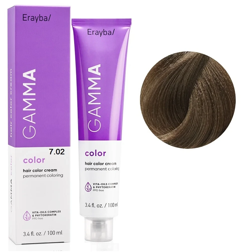Фарба для волосся перманентна Erayba Gamma Color Cream 7/02 Середній блонд що переливається 100 мл