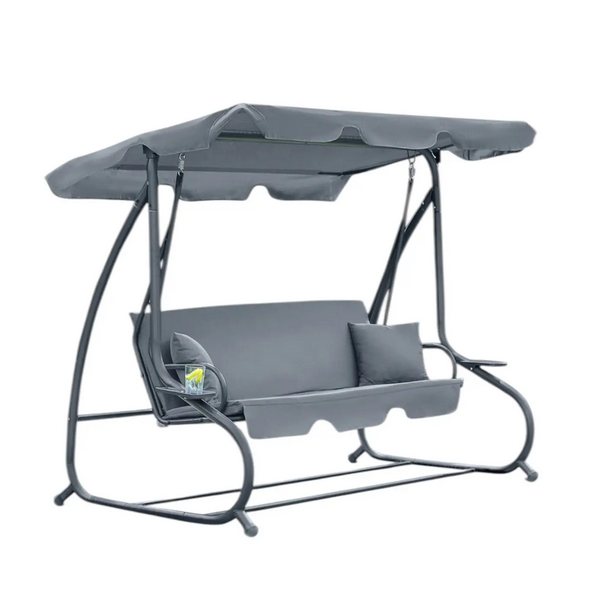 Качель-лежак Funfit Relax Plus 3-местная раскладная с навесом и подушками до 200 кг Серый