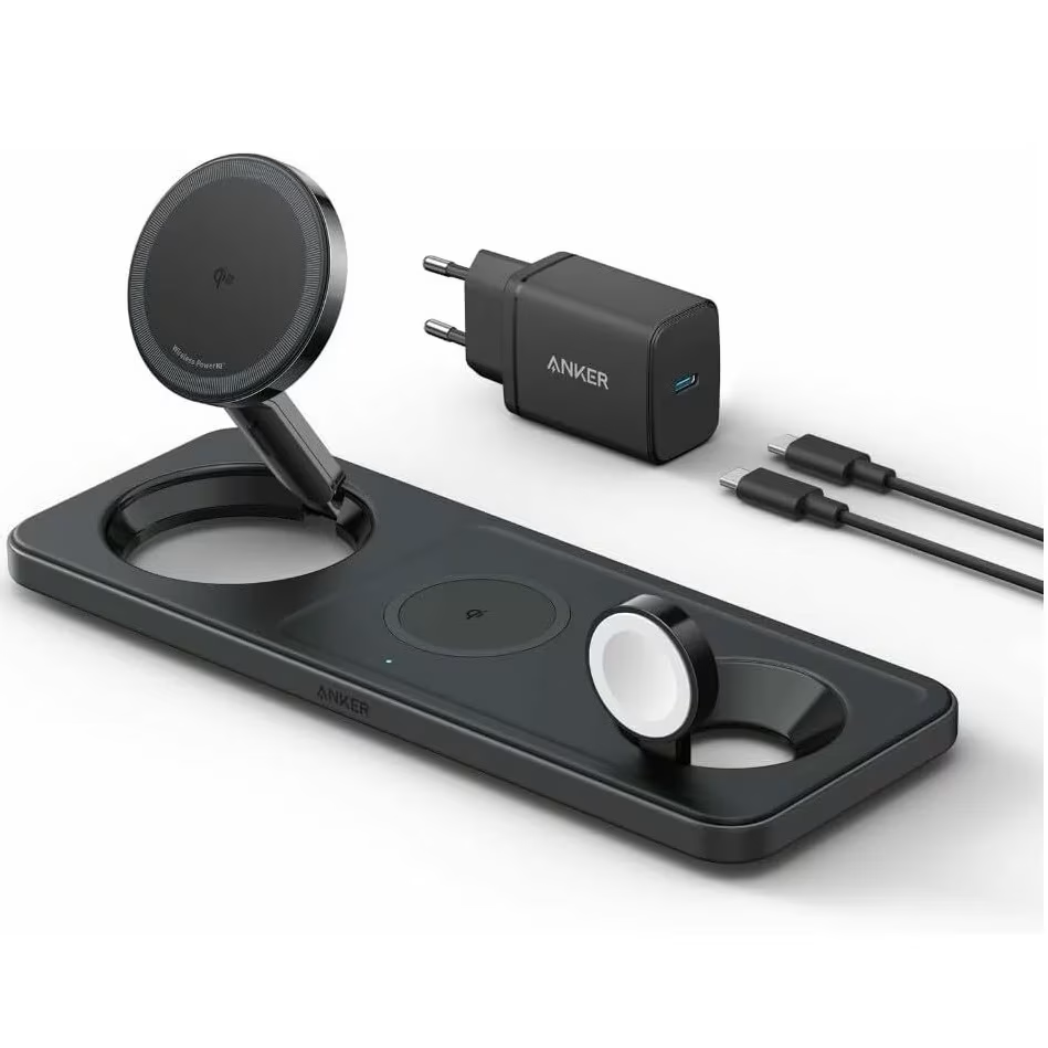 Зарядний пристрій Anker MagGo Foldable 3-in-1 Wireless Charging Stand Qi2 для iPhone Чорний (2000145)