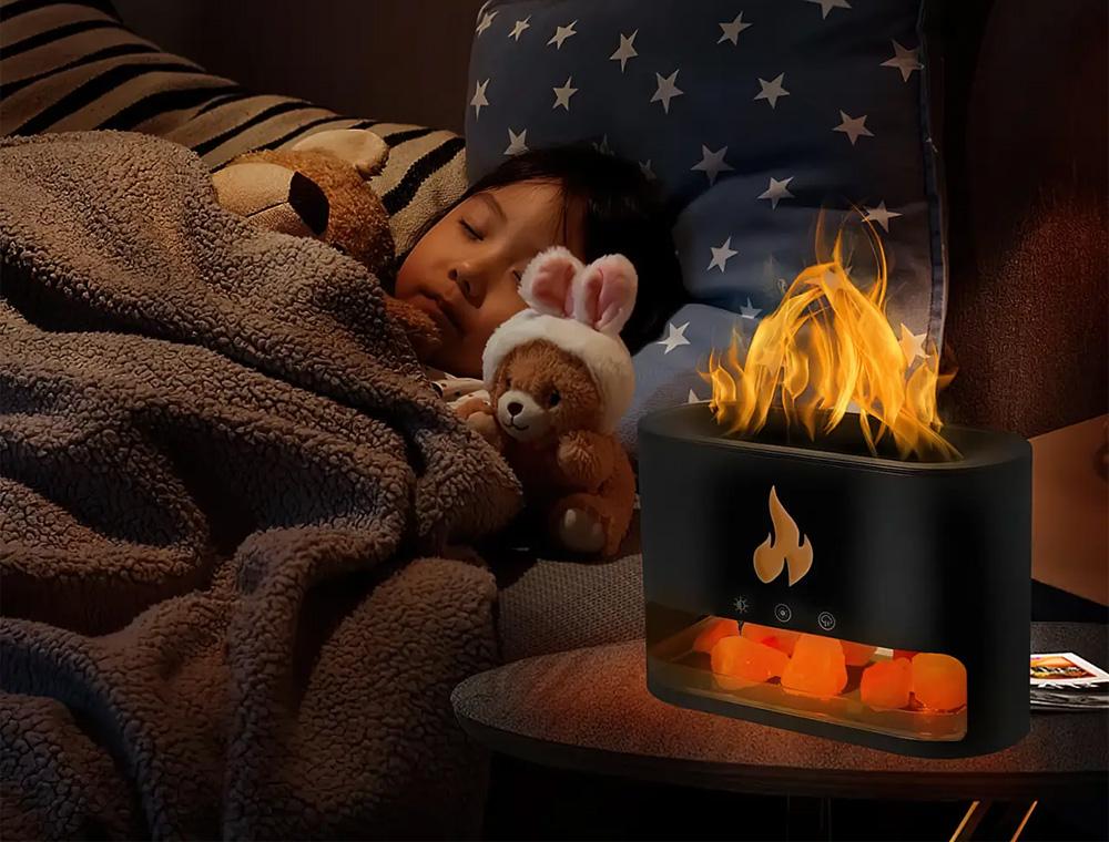 Увлажнитель воздуха соляная лампа 3в1 с USB и эффектом пламени Черный (234572287) - фото 5