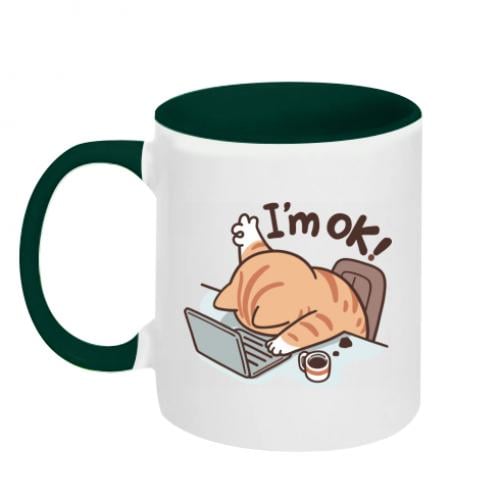 Чашка двухцветная I'm ok Cat 320 мл Бело-зеленый (18573669-30-208800)