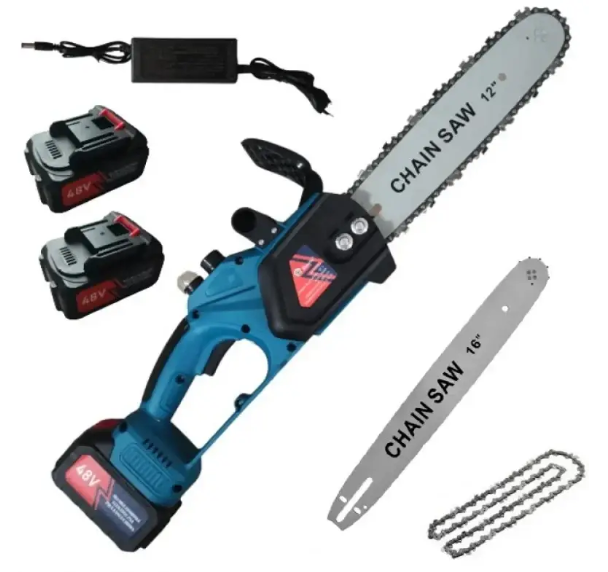 Пила цепная Domotec Chain Saw 48V с 2 шинами 12" и 16" 305 мм/406 мм с 2 АКБ