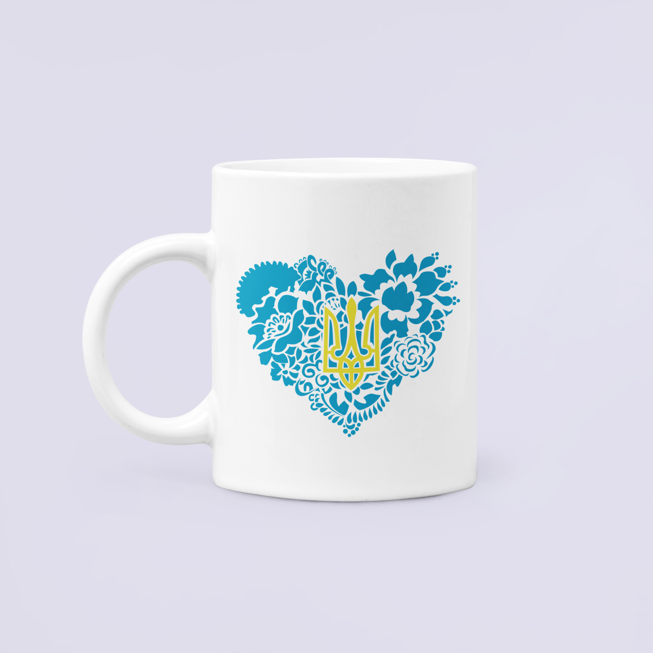 Чашка керамическая с принтом Цветущее сердце Украины Герб 330 мл Белый