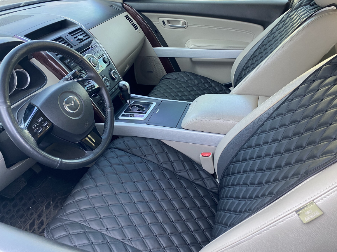 Накидка для авто из экокожи Премиум с двойной строчкой 1 передняя Черный (15271)