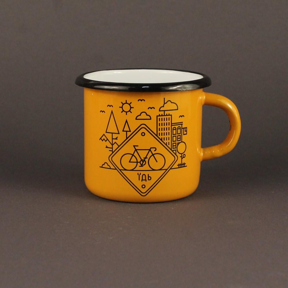 Кружка эмалированная Enamel mug с принтом "Їдь" 400 мл Желтый