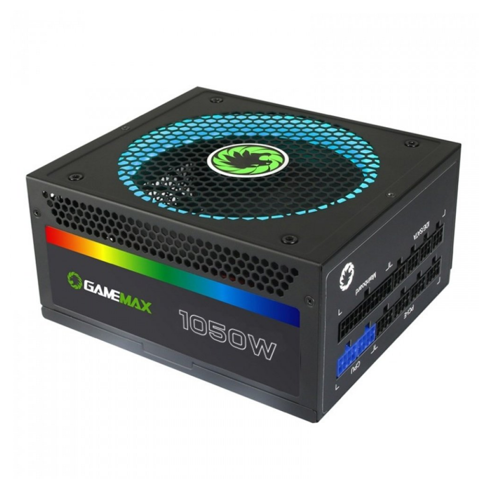 Блок питания GameMax RGB-1050 PRO Черный 1050W ATX 2.3 модульный 80+ Gold 140 мм вентилятор подсветки RGB для ПК (RGB-1050 PRO)