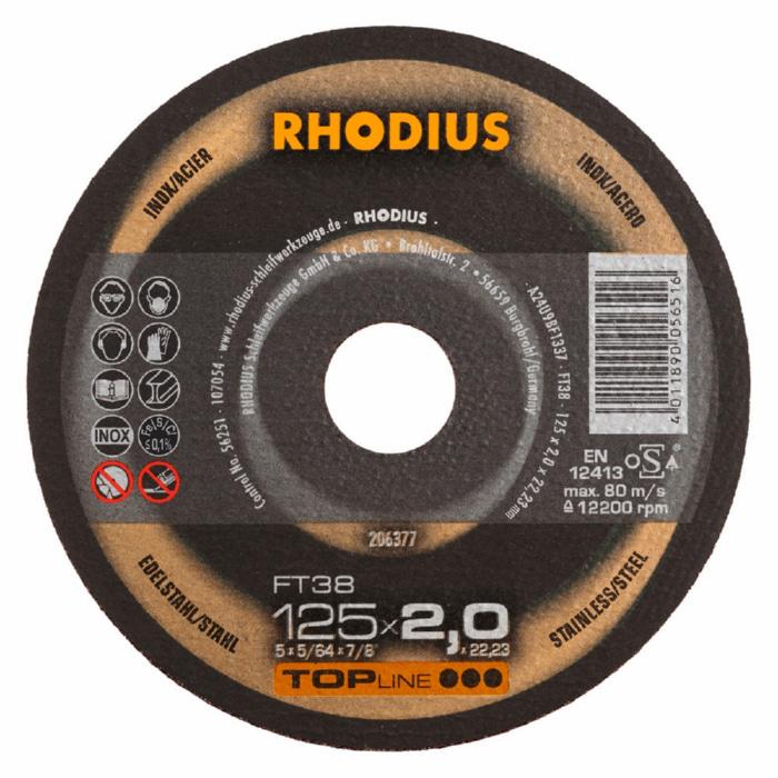 Круг відрізний по металу Rhodius Top FT38 Inox A24U9-BF1337 8500 об/хв 180x2,5х22,2 мм 206374 (13988)