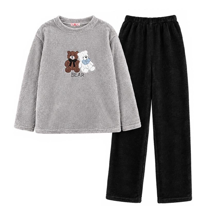 Пижама женская теплая Lesko Two Bear XL Серый/Черный (38786896)