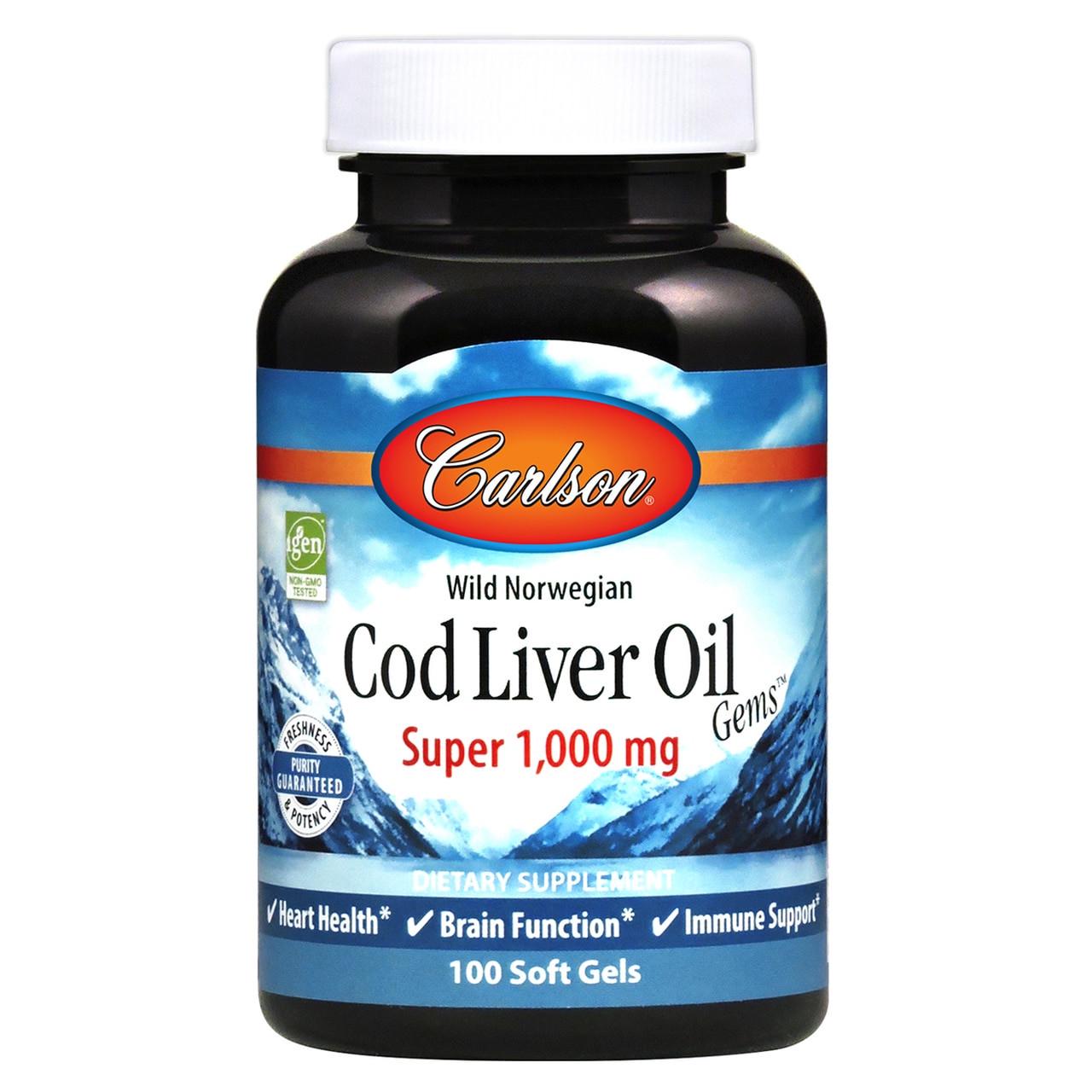 Жир із печінки тріски Carlson Labs Cod Liver Oil Gems 1000 mg 100 Soft Gels