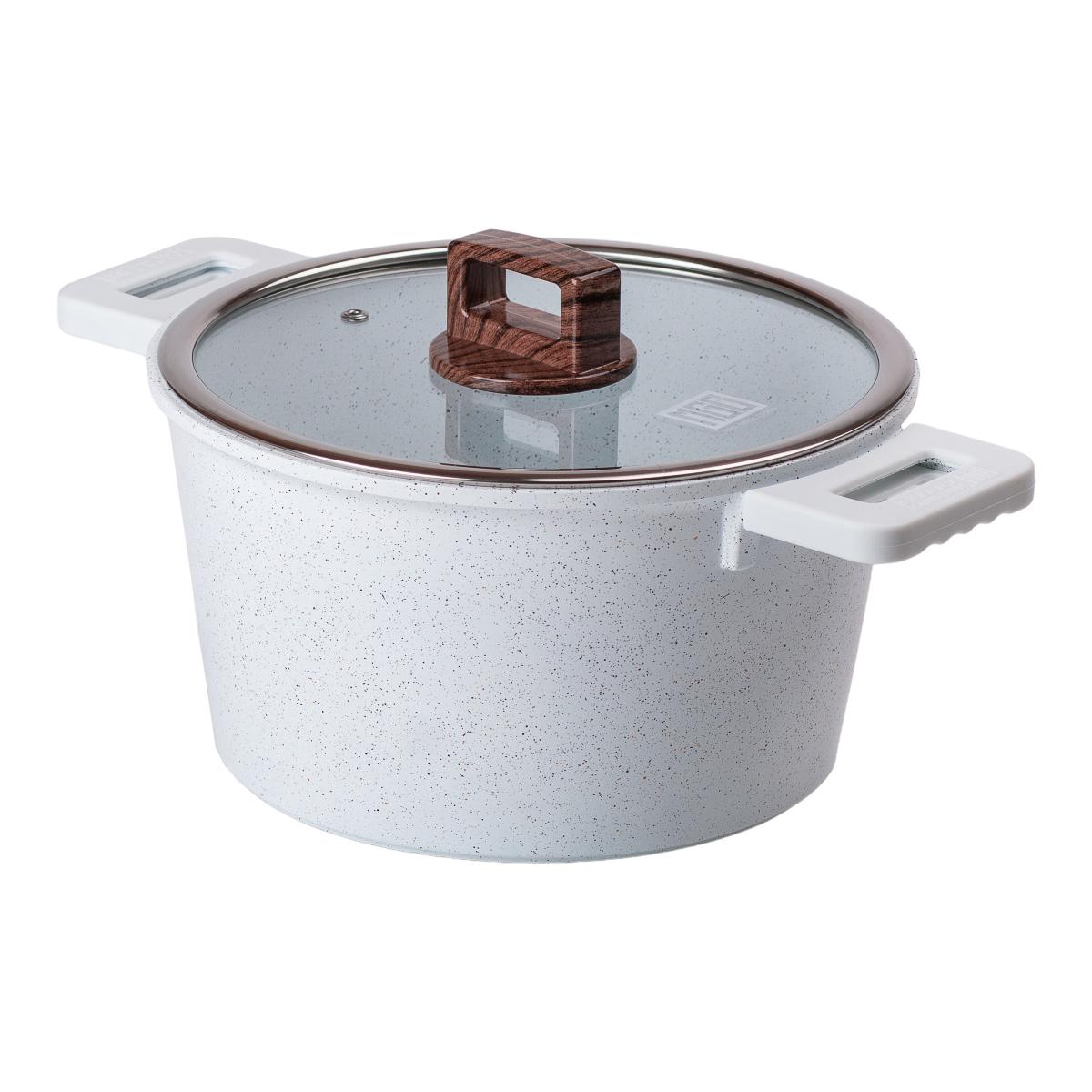 Кастрюля алюминиевая MGC с гранитным антипригарным покрытием и стеклянной крышкой 5,3 л Белый - фото 3 Кастрюля алюминиевая MGC с гранитным антипригарным покрытием и стеклянной крышкой 5,3 л Белый - фото 3