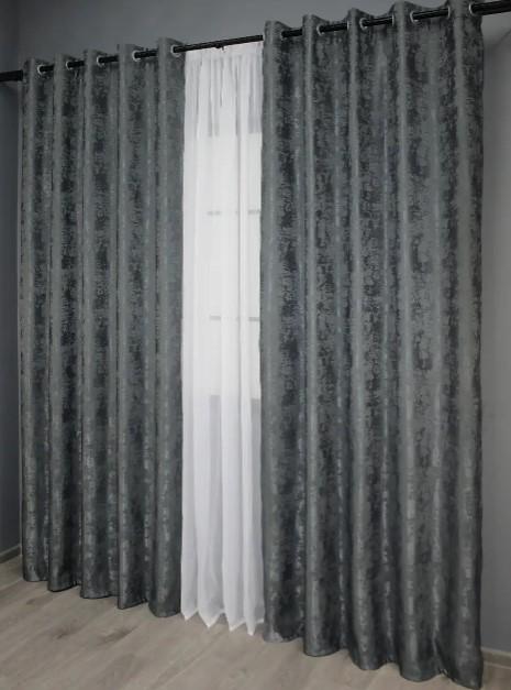 Комплект штор на люверсах SULTAN XO жаккард 1,5х2,5 м 2 шт. Графітовий (1123ш) - фото 6
