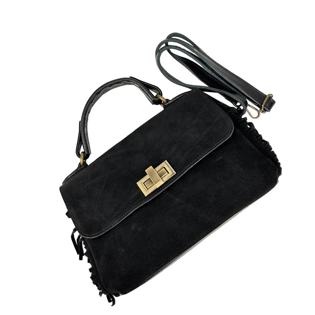 Жіноча сумка крос-боді Royal Bag F-IT-7858A замшеве з бахромою Чорний (8156) - фото 9