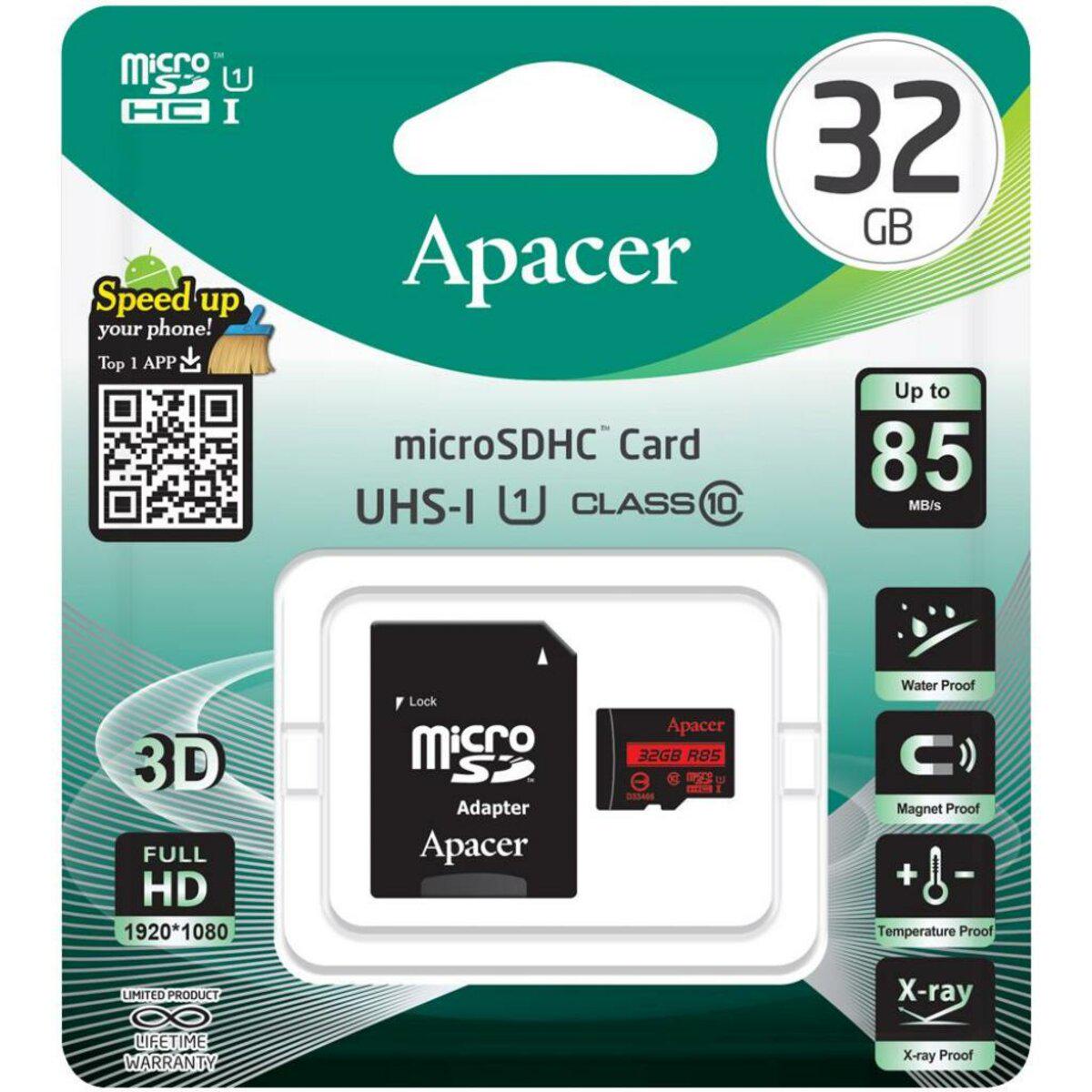 Карта пам'яті Microsdhc UHS-1 Apacer Class 10 R85MB/S Adapter SD 32 Gb - фото 1