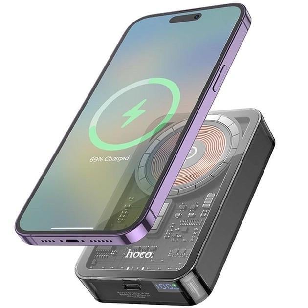 Повербанк магнитный Hoco Q14A Ice Crystal 10000 мА/ч Magnetic MagSafe Черный (2183055503)