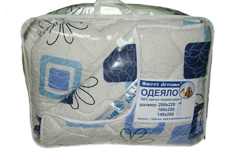 Одеяло евро из овечьей шерсти Лери Макс Gold Синие кубики