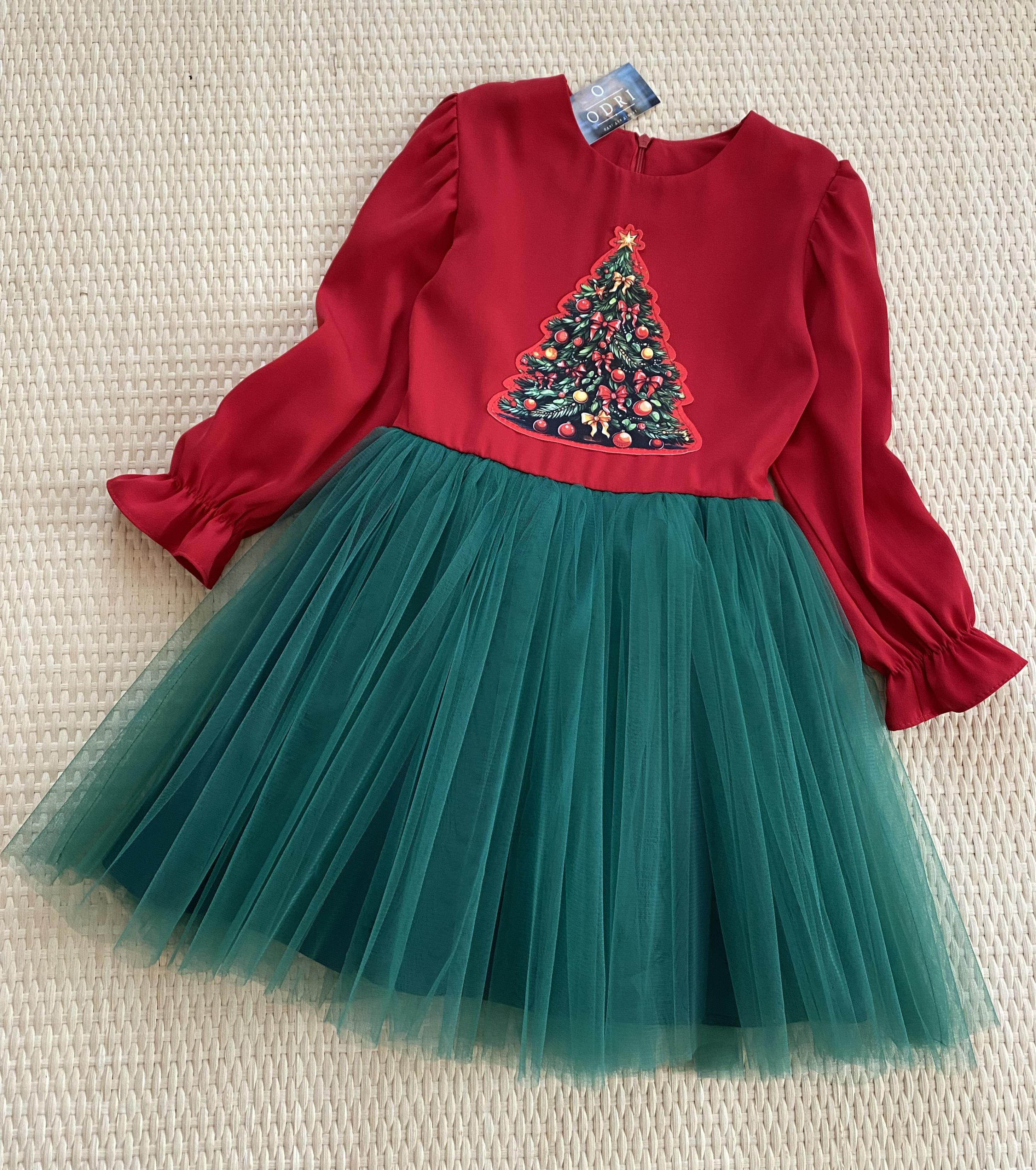 Сукня для дівчинки ODRI святкова Ялинка з фатином 116 см Червоно-зелений (00151)