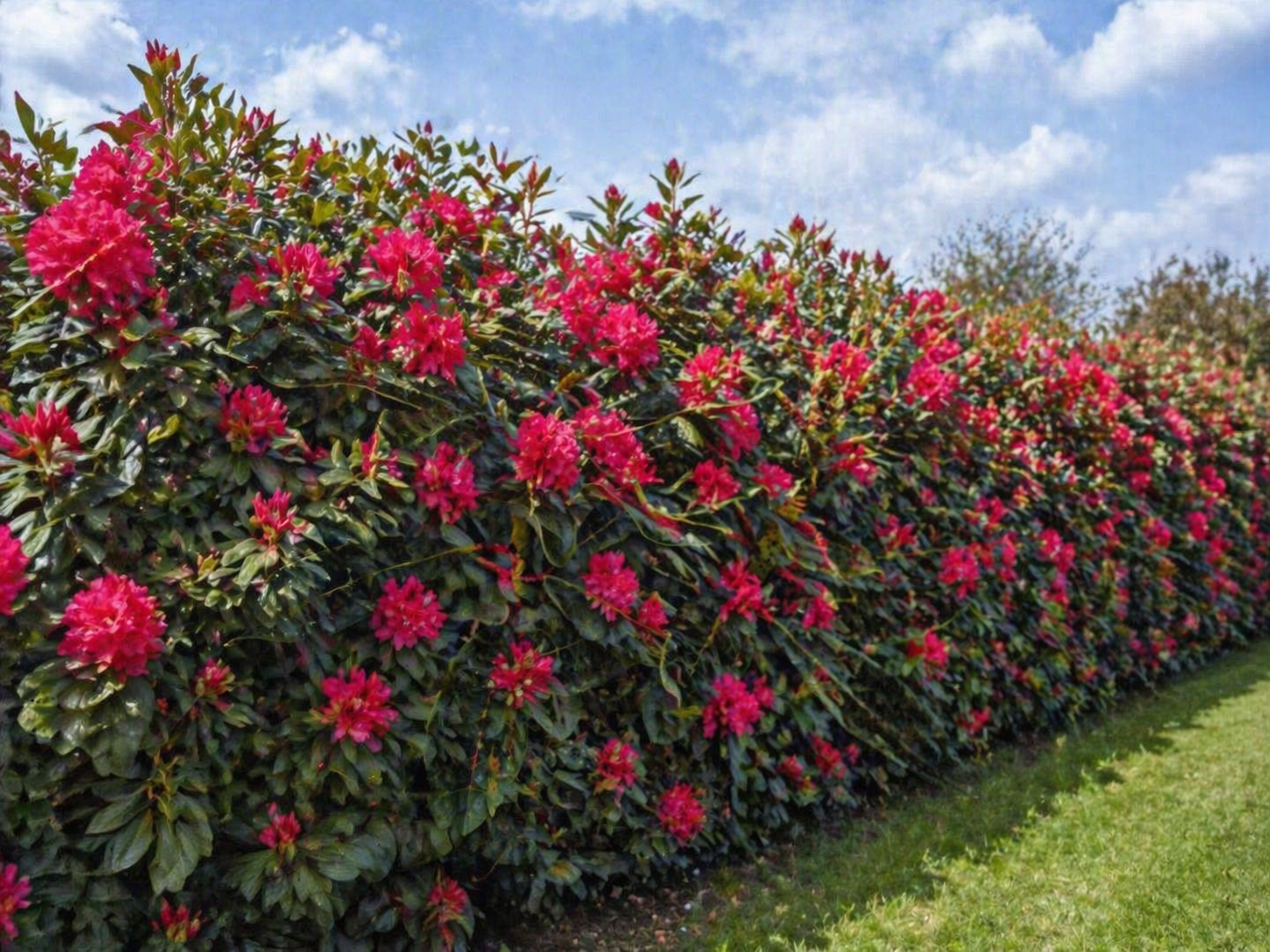 Саженец многолетнего рододендрона с красными цветами/зимостойкий сорт/среднерослый в горшке (p9)