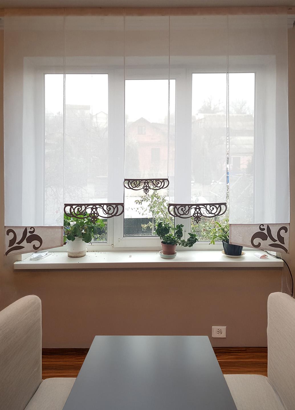 Комплект панельных занавесок Firanka Ажур 5 шт. карниз 185 см Молочный с бежевым (40_8п)