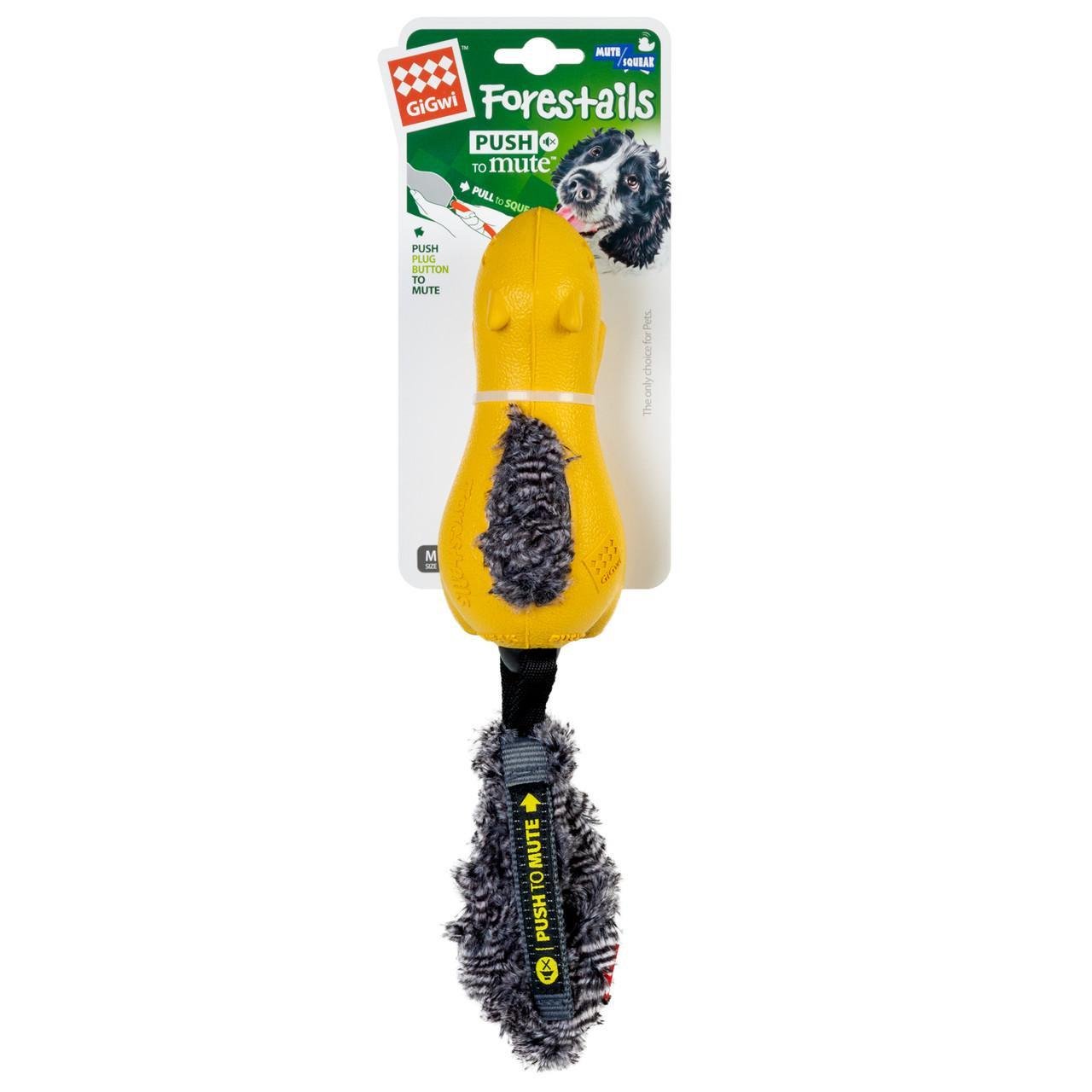 Игрушка для собак GiGwi Push to mute Белка с пискавкой отключаемая резина/искусственный мех 30 см Желтый (75010)