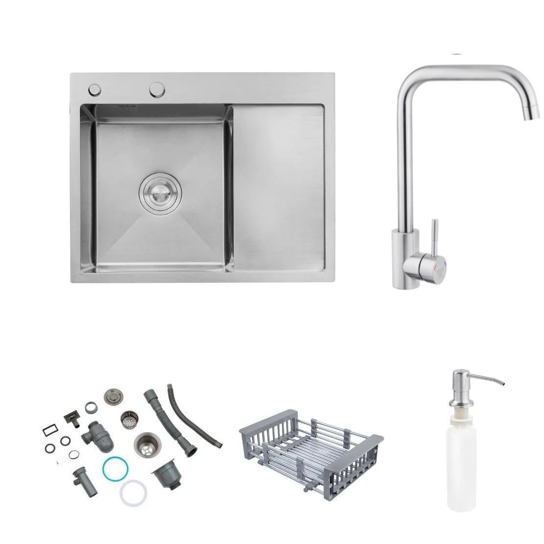 Мийка Lidz H6350L Brush ліва вбудована 3,0/1,0 мм/змішувач для кухні Kroner-ESG037