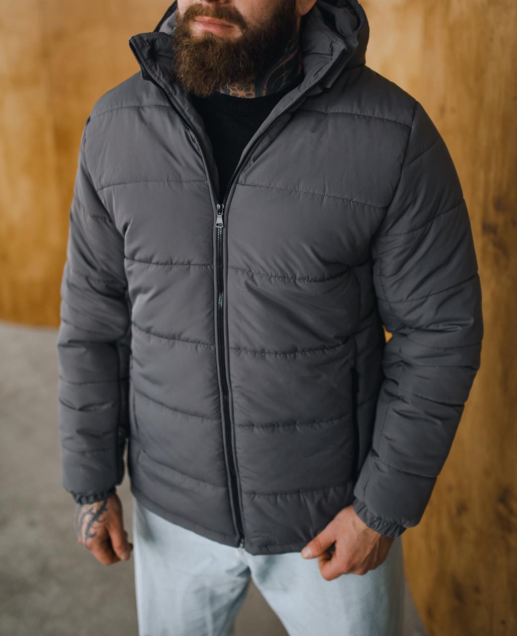 Куртка мужская зимняя с капюшоном теплая M Серый (D0047/2/2)